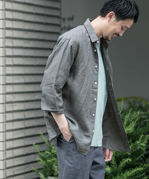 URBAN RESEARCH DOORS（アーバンリサーチドアーズ）の「Linen 7分袖 Shirts（シャツ/ブラウス・メンズ・イエロー/ホワイト系その他/ブルー系その他/チャコールグレー・40/38）」の4枚目の写真