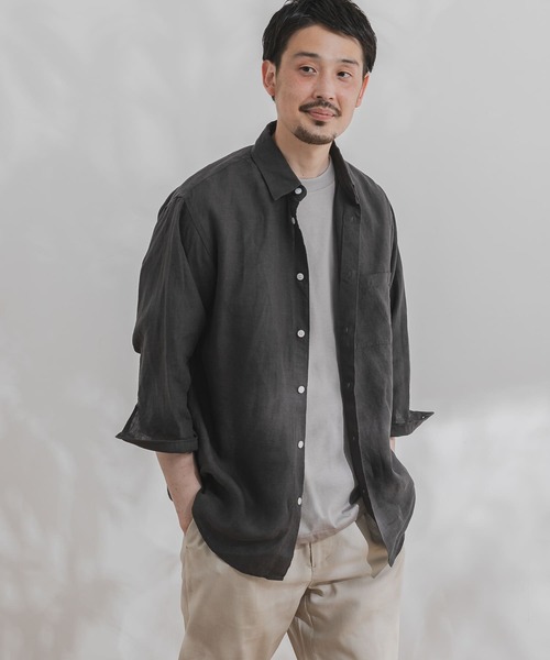 URBAN RESEARCH DOORS（アーバンリサーチドアーズ）の「Linen 7分袖 Shirts（シャツ/ブラウス・メンズ・イエロー/ホワイト系その他/ブルー系その他/チャコールグレー・40/38）」の3枚目の写真