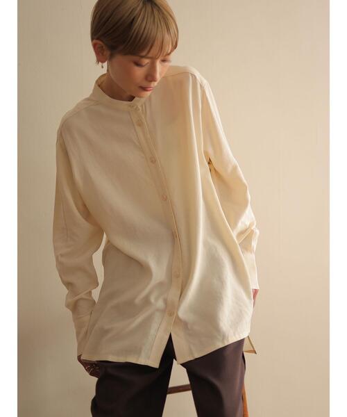 rem closet（レムクローゼット）の「スタンドカラーシャツ（シャツ/ブラウス・レディース・アイボリー/ダークブラウン・S）」の3枚目の写真