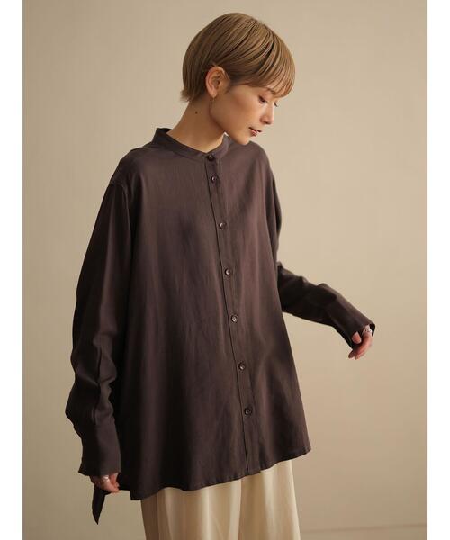 rem closet（レムクローゼット）の「スタンドカラーシャツ（シャツ/ブラウス・レディース・アイボリー/ダークブラウン・S）」の4枚目の写真