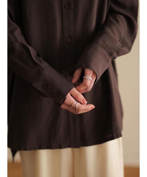 rem closet（レムクローゼット）の「スタンドカラーシャツ（シャツ/ブラウス・レディース・アイボリー/ダークブラウン・S）」の7枚目の写真