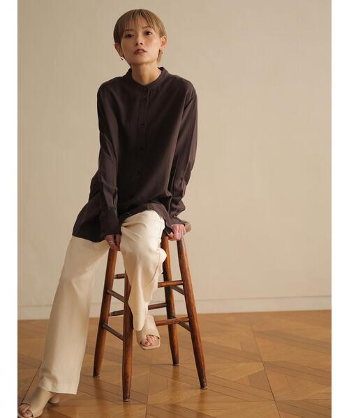 rem closet（レムクローゼット）の「スタンドカラーシャツ（シャツ/ブラウス・レディース・アイボリー/ダークブラウン・S）」の8枚目の写真