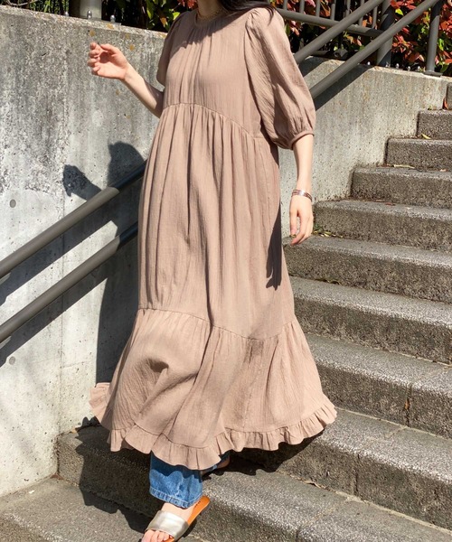 ottilie（オティーリエ）の「コットンティアードワンピース（ワンピース・レディース・ブラック/オフホワイト/ベージュ・FREE）」の3枚目の写真