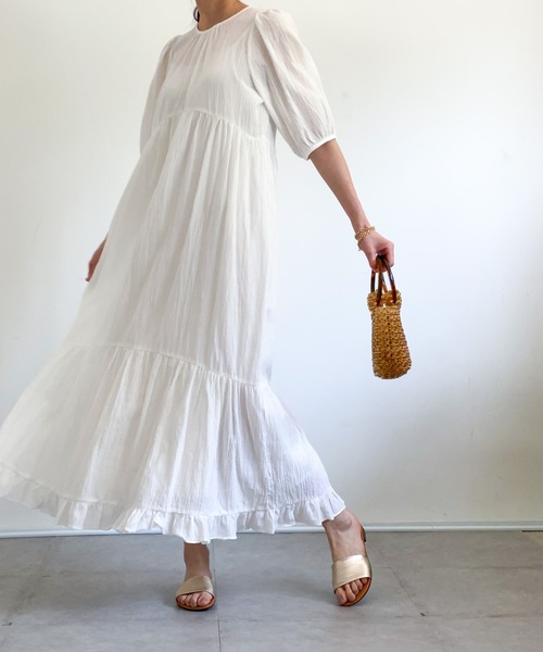 ottilie（オティーリエ）の「コットンティアードワンピース（ワンピース・レディース・ブラック/オフホワイト/ベージュ・FREE）」の7枚目の写真