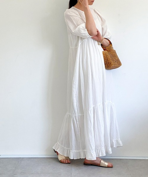 ottilie（オティーリエ）の「コットンティアードワンピース（ワンピース・レディース・ブラック/オフホワイト/ベージュ・FREE）」の9枚目の写真