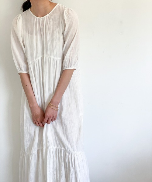 ottilie（オティーリエ）の「コットンティアードワンピース（ワンピース・レディース・ブラック/オフホワイト/ベージュ・FREE）」の12枚目の写真