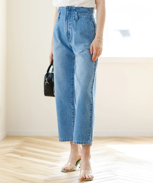 koe（コエ）の「ハイウエストワイドデニムパンツ*（デニムパンツ・レディース・ワンウォッシュ/ライトインディゴブルー/ミント/チャコールグレー/オフホワイト/ブラック/ベージュ/インディゴブルー・S/M/L）」の7枚目の写真