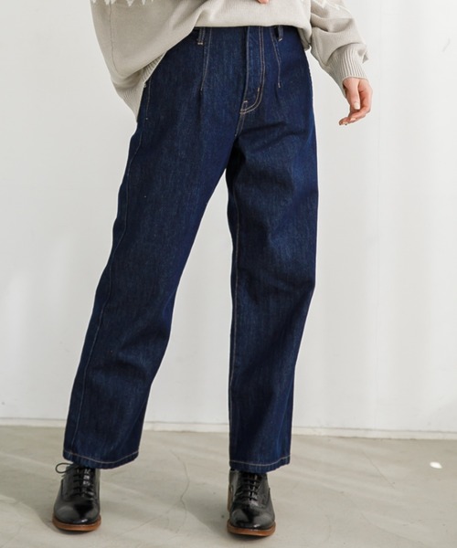 koe（コエ）の「ハイウエストワイドデニムパンツ*（デニムパンツ・レディース・ワンウォッシュ/ライトインディゴブルー/ミント/チャコールグレー/オフホワイト/ブラック/ベージュ/インディゴブルー・S/M/L）」の8枚目の写真