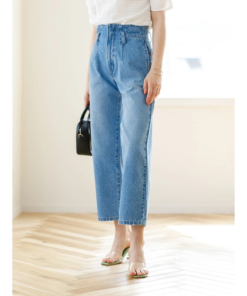 koe（コエ）の「ハイウエストワイドデニムパンツ*（デニムパンツ・レディース・ワンウォッシュ/ライトインディゴブルー/ミント/チャコールグレー/オフホワイト/ブラック/ベージュ/インディゴブルー・S/M/L）」の11枚目の写真