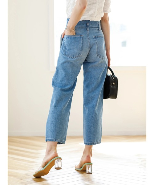 koe（コエ）の「ハイウエストワイドデニムパンツ*（デニムパンツ・レディース・ワンウォッシュ/ライトインディゴブルー/ミント/チャコールグレー/オフホワイト/ブラック/ベージュ/インディゴブルー・S/M/L）」の13枚目の写真