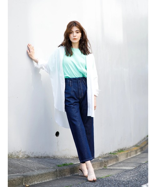 koe（コエ）の「ハイウエストワイドデニムパンツ*（デニムパンツ・レディース・ワンウォッシュ/ライトインディゴブルー/ミント/チャコールグレー/オフホワイト/ブラック/ベージュ/インディゴブルー・S/M/L）」の15枚目の写真