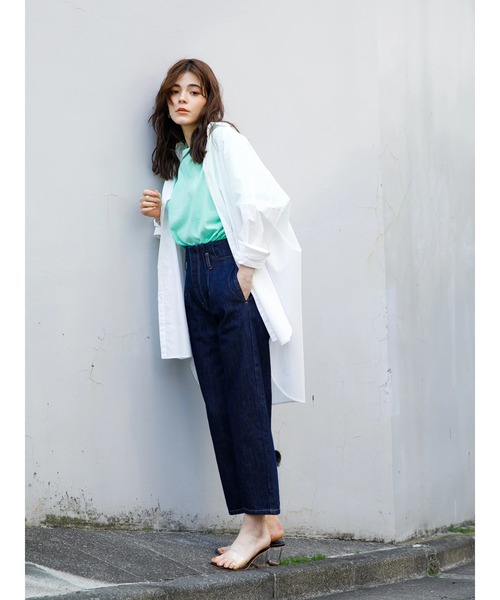 koe（コエ）の「ハイウエストワイドデニムパンツ*（デニムパンツ・レディース・ワンウォッシュ/ライトインディゴブルー/ミント/チャコールグレー/オフホワイト/ブラック/ベージュ/インディゴブルー・S/M/L）」の17枚目の写真