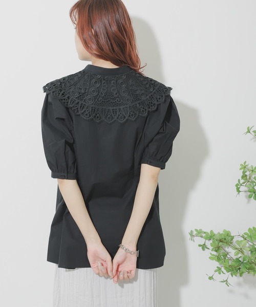 SENSE OF PLACE by URBAN RESEARCH（センスオブプレイスバイアーバンリサーチ）の「【WEB/一部店舗限定】レースカラーボリュームスリーブチュニック（Tシャツ/カットソー・レディース・ブラック/オフホワイト・ONE）」の20枚目の写真