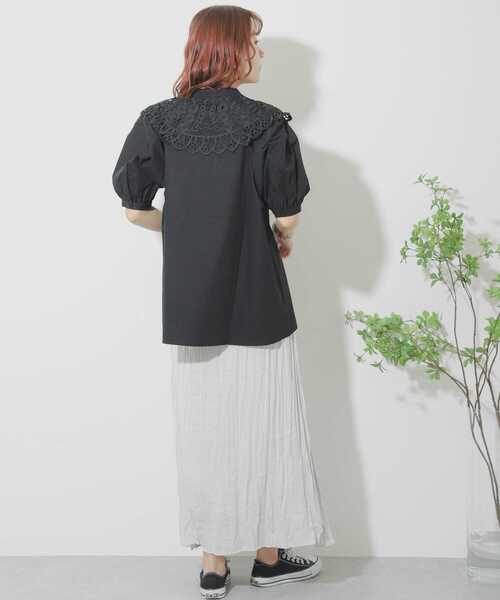 SENSE OF PLACE by URBAN RESEARCH（センスオブプレイスバイアーバンリサーチ）の「【WEB/一部店舗限定】レースカラーボリュームスリーブチュニック（Tシャツ/カットソー・レディース・ブラック/オフホワイト・ONE）」の12枚目の写真
