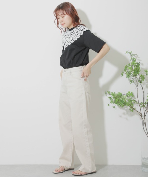 SENSE OF PLACE by URBAN RESEARCH（センスオブプレイスバイアーバンリサーチ）の「【WEB/一部店舗限定】レースカラーボリュームスリーブチュニック（Tシャツ/カットソー・レディース・ブラック/オフホワイト・ONE）」の9枚目の写真