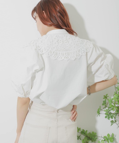 SENSE OF PLACE by URBAN RESEARCH（センスオブプレイスバイアーバンリサーチ）の「【WEB/一部店舗限定】レースカラーボリュームスリーブチュニック（Tシャツ/カットソー・レディース・ブラック/オフホワイト・ONE）」の22枚目の写真