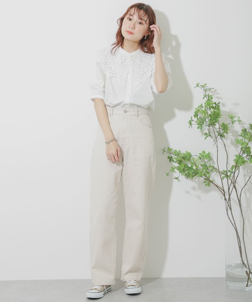 SENSE OF PLACE by URBAN RESEARCH（センスオブプレイスバイアーバンリサーチ）の「【WEB/一部店舗限定】レースカラーボリュームスリーブチュニック（Tシャツ/カットソー・レディース・ブラック/オフホワイト・ONE）」の18枚目の写真