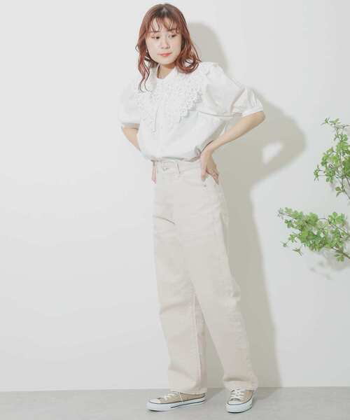 SENSE OF PLACE by URBAN RESEARCH（センスオブプレイスバイアーバンリサーチ）の「【WEB/一部店舗限定】レースカラーボリュームスリーブチュニック（Tシャツ/カットソー・レディース・ブラック/オフホワイト・ONE）」の14枚目の写真