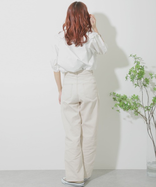 SENSE OF PLACE by URBAN RESEARCH（センスオブプレイスバイアーバンリサーチ）の「【WEB/一部店舗限定】レースカラーボリュームスリーブチュニック（Tシャツ/カットソー・レディース・ブラック/オフホワイト・ONE）」の6枚目の写真