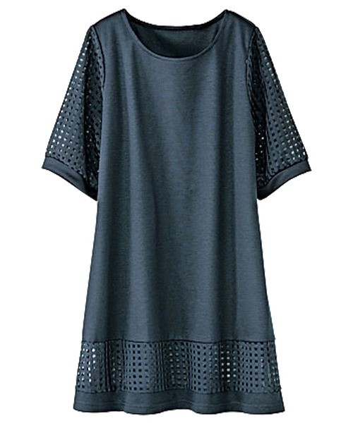 BELLUNA PLUS(ベルーナ)の「ヒンヤリ冷感シアーチェック切替チュニック(チュニック・レディース・ブラック/ネイビー/エメラルド/グレー系その他・MEDIUM/LARGE/X-LARGE)」の6枚目の写真