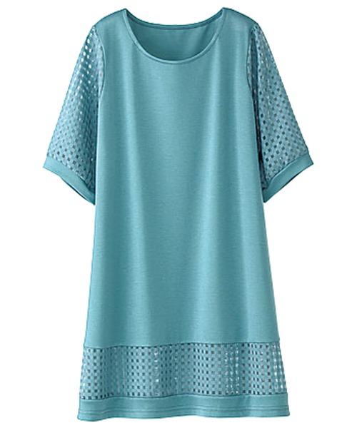 BELLUNA PLUS(ベルーナ)の「ヒンヤリ冷感シアーチェック切替チュニック(チュニック・レディース・ブラック/ネイビー/エメラルド/グレー系その他・MEDIUM/LARGE/X-LARGE)」の5枚目の写真
