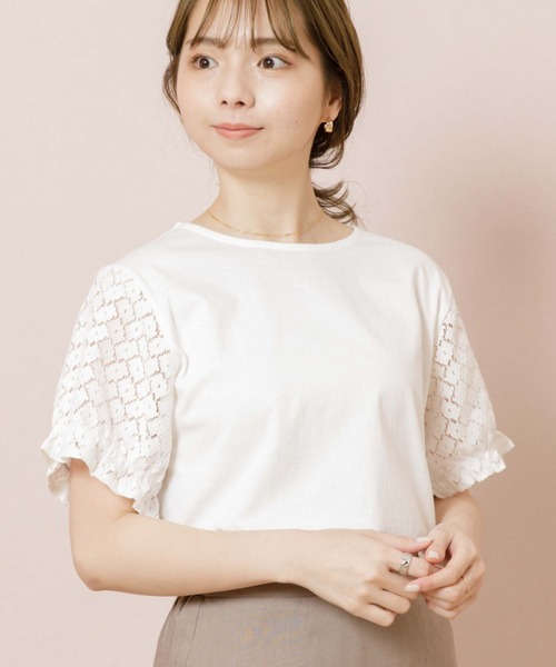 flower（フラワー）の「レースフルトップ（Tシャツ/カットソー・レディース・ホワイト/イエロー・FREE）」の2枚目の写真