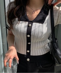 merongshop | MERONGSHOP ボタンリブニットトップス(Tシャツ/カットソー)