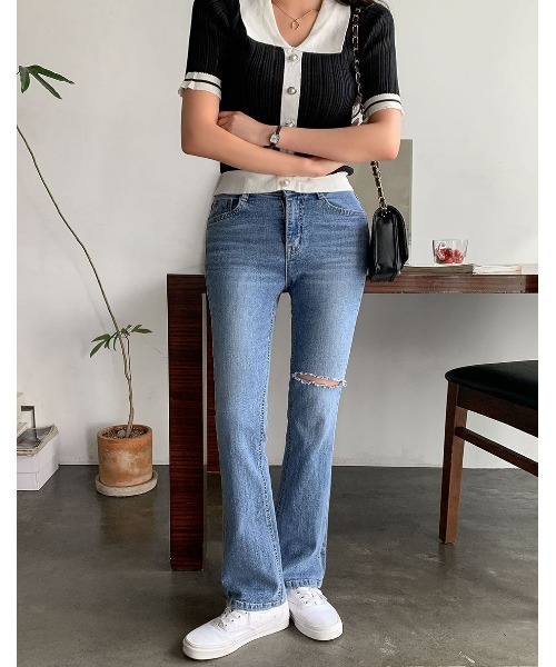 merongshop（メロンショップ）の「MERONGSHOP ボタンリブニットトップス（Tシャツ/カットソー・レディース・ホワイト/ブラック・FREE）」の5枚目の写真