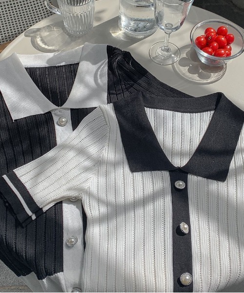 merongshop（メロンショップ）の「MERONGSHOP ボタンリブニットトップス（Tシャツ/カットソー・レディース・ホワイト/ブラック・FREE）」の15枚目の写真