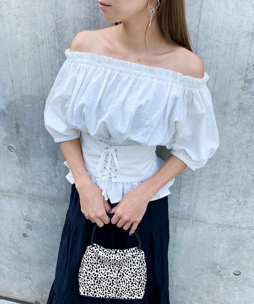 RASVOA（ラスボア）の「3wayレースアップベルトトップス/オフショルトップス（シャツ/ブラウス・レディース・ブラック/オフホワイト・FREE）」の13枚目の写真