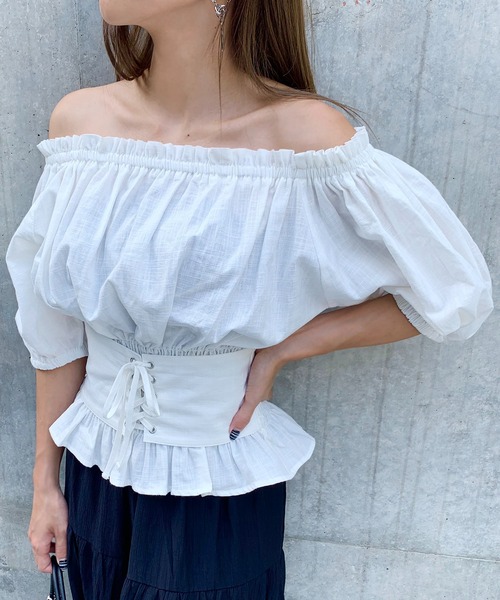 RASVOA（ラスボア）の「3wayレースアップベルトトップス/オフショルトップス（シャツ/ブラウス・レディース・ブラック/オフホワイト・FREE）」の10枚目の写真