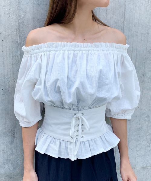 RASVOA（ラスボア）の「3wayレースアップベルトトップス/オフショルトップス（シャツ/ブラウス・レディース・ブラック/オフホワイト・FREE）」の18枚目の写真