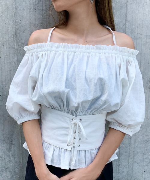 RASVOA（ラスボア）の「3wayレースアップベルトトップス/オフショルトップス（シャツ/ブラウス・レディース・ブラック/オフホワイト・FREE）」の21枚目の写真