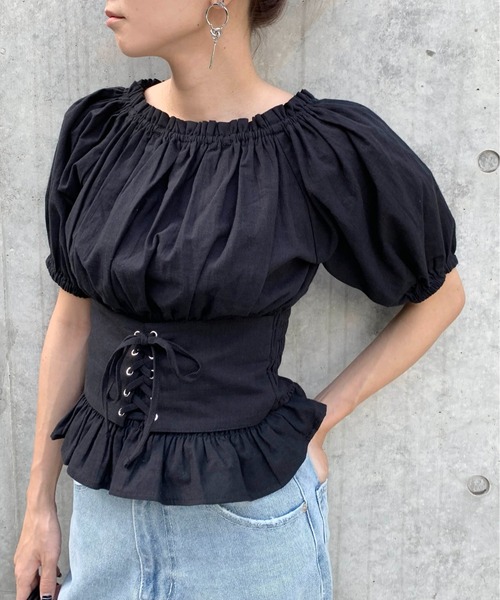 RASVOA（ラスボア）の「3wayレースアップベルトトップス/オフショルトップス（シャツ/ブラウス・レディース・ブラック/オフホワイト・FREE）」の14枚目の写真