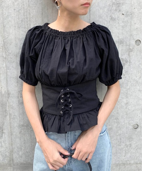 RASVOA（ラスボア）の「3wayレースアップベルトトップス/オフショルトップス（シャツ/ブラウス・レディース・ブラック/オフホワイト・FREE）」の11枚目の写真