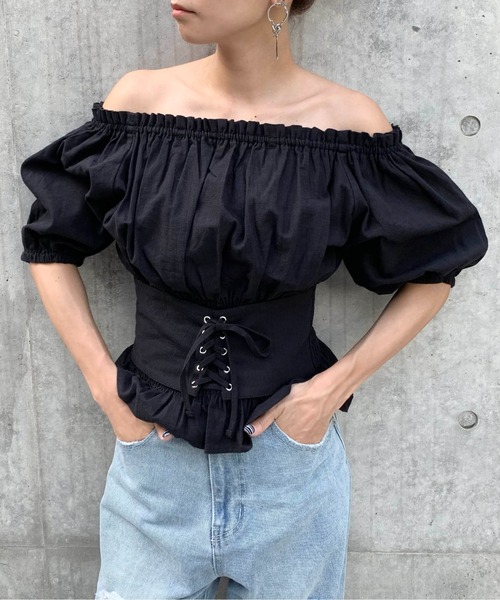 RASVOA（ラスボア）の「3wayレースアップベルトトップス/オフショルトップス（シャツ/ブラウス・レディース・ブラック/オフホワイト・FREE）」の19枚目の写真