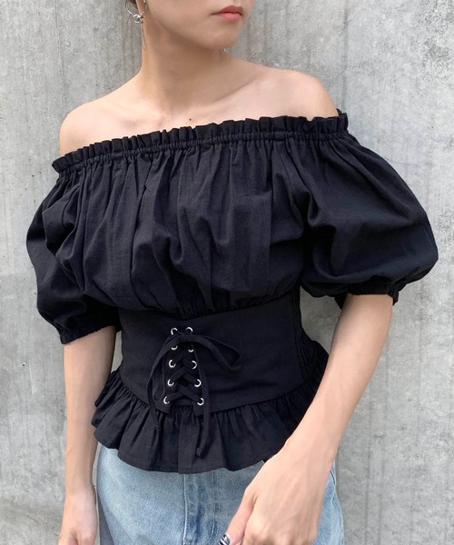 RASVOA（ラスボア）の「3wayレースアップベルトトップス/オフショルトップス（シャツ/ブラウス・レディース・ブラック/オフホワイト・FREE）」の8枚目の写真