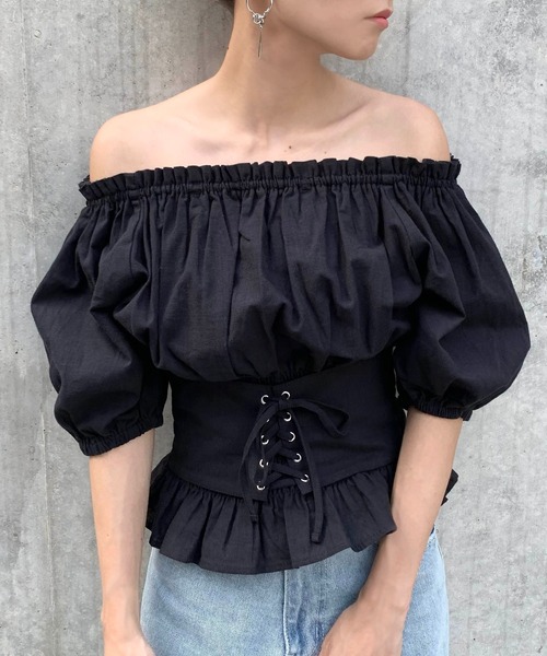 RASVOA（ラスボア）の「3wayレースアップベルトトップス/オフショルトップス（シャツ/ブラウス・レディース・ブラック/オフホワイト・FREE）」の22枚目の写真