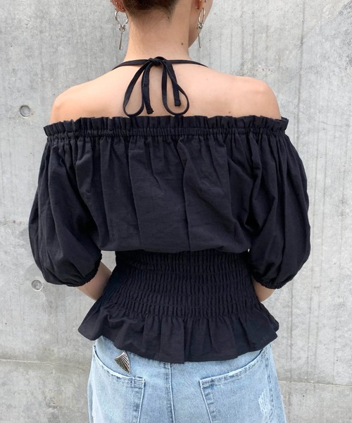 RASVOA（ラスボア）の「3wayレースアップベルトトップス/オフショルトップス（シャツ/ブラウス・レディース・ブラック/オフホワイト・FREE）」の20枚目の写真