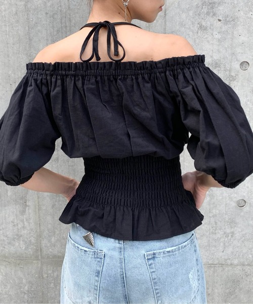 RASVOA（ラスボア）の「3wayレースアップベルトトップス/オフショルトップス（シャツ/ブラウス・レディース・ブラック/オフホワイト・FREE）」の9枚目の写真