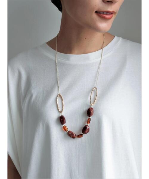 AMERICAN HOLIC（アメリカンホリック）の「変形アクリル&オーバルメタルネックレス（ネックレス・レディース・ベージュ/ブラウン系その他2・FREE）」の6枚目の写真