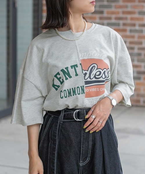 PairPair(ペアペア)の「カレッジロゴアレンジT(ユニセックス)(Tシャツ/カットソー・レディース・マスタード/オートミール/スミクロ・FREE)」の7枚目の写真