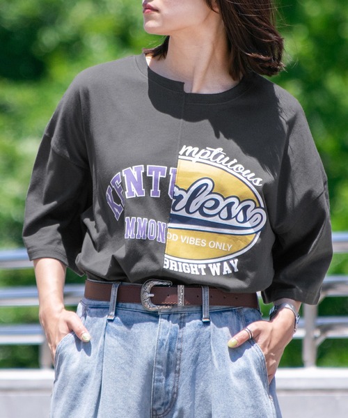 USAヴィンテージ/幾何学モダンアート★ナイロンカットソー セール】カレッジロゴアレンジT（ユニセックス）（Tシャツ/カットソー