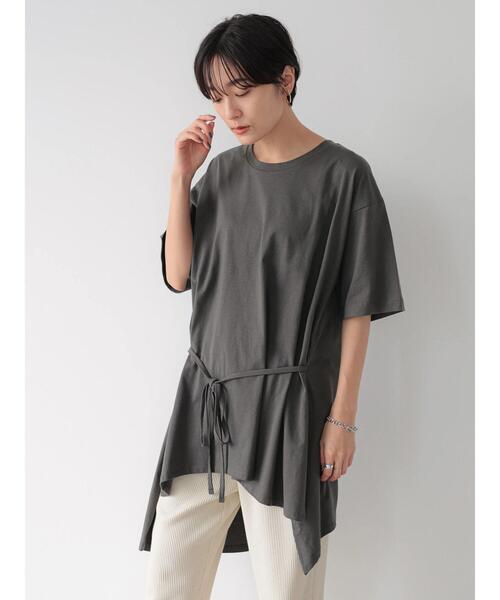 AMERICAN HOLIC（アメリカンホリック）の「ベルト付きイレヘムカットプルオーバー　＊（Tシャツ/カットソー・レディース・カーキ/アイボリー/チャコールグレー・L/M）」の2枚目の写真