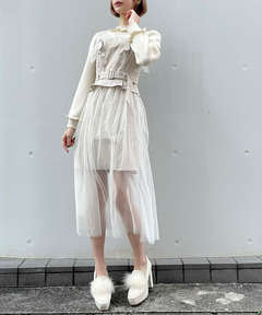 チュールレイヤードトレンチワンピース