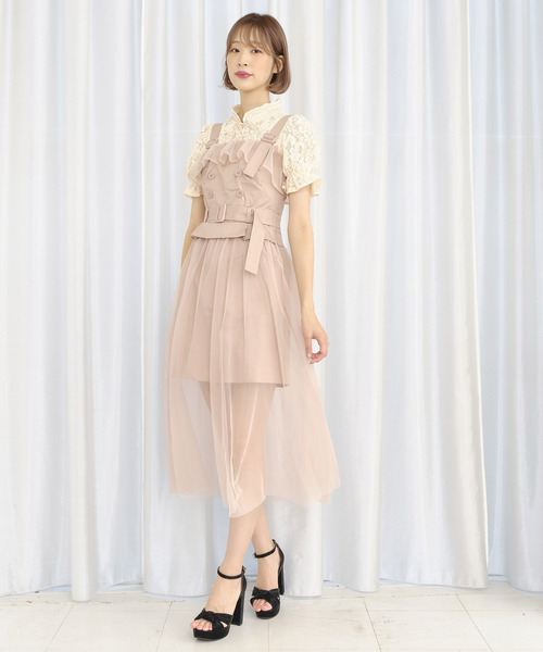 TITTY&CO.（ティティーアンドコー）の「チュールレイヤードトレンチワンピース（ワンピース・レディース・ライトブルー/オフホワイト/ピンク/カーキ・SMALL/MEDIUM）」の4枚目の写真