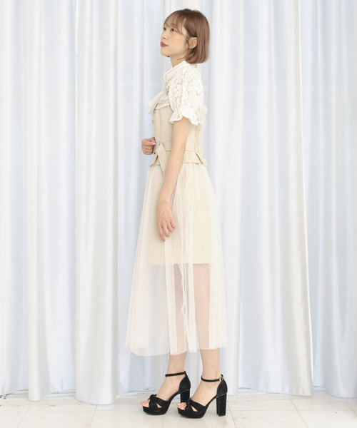 TITTY&CO.（ティティーアンドコー）の「チュールレイヤードトレンチワンピース（ワンピース・レディース・ライトブルー/オフホワイト/ピンク/カーキ・SMALL/MEDIUM）」の5枚目の写真