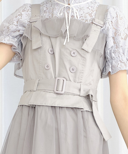 TITTY&CO.（ティティーアンドコー）の「チュールレイヤードトレンチワンピース（ワンピース・レディース・ライトブルー/オフホワイト/ピンク/カーキ・SMALL/MEDIUM）」の9枚目の写真