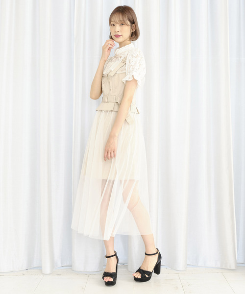 TITTY&CO.（ティティーアンドコー）の「チュールレイヤードトレンチワンピース（ワンピース・レディース・ライトブルー/オフホワイト/ピンク/カーキ・SMALL/MEDIUM）」の13枚目の写真