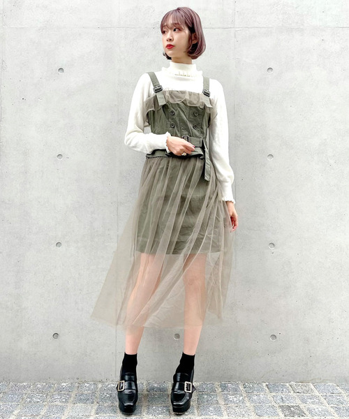 TITTY&CO.（ティティーアンドコー）の「チュールレイヤードトレンチワンピース（ワンピース・レディース・ライトブルー/オフホワイト/ピンク/カーキ・SMALL/MEDIUM）」の18枚目の写真